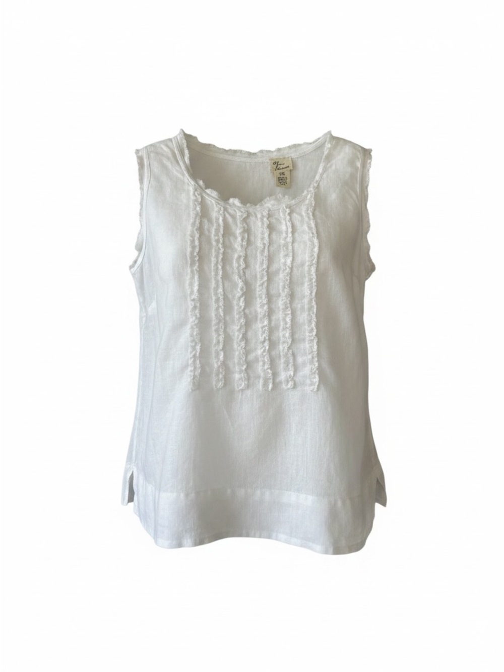 Andrea Jovine White Sleeveless Pintuck Ruffle Tank